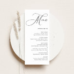 Menu Black Whimsical Calligraphy Wedding<br><div class="desc">Set the tone for your reception with this customizable wedding menu card featuring whimsical calligraphy and a clean, elegant layout. Designed to suit any wedding theme or season, this menu card adds a thoughtful finishing touch to your table settings while keeping guests informed about the meal. Personalize the card with...</div>