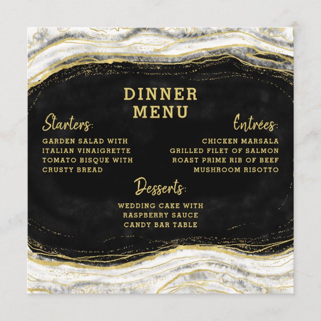 Menu Black White & Gold Géode Agit Slice Carré Dîner (Devant)