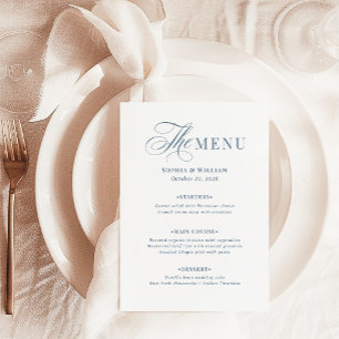 Menu Blanc Élégant et Bleu Poussiéreux Luxe Classique