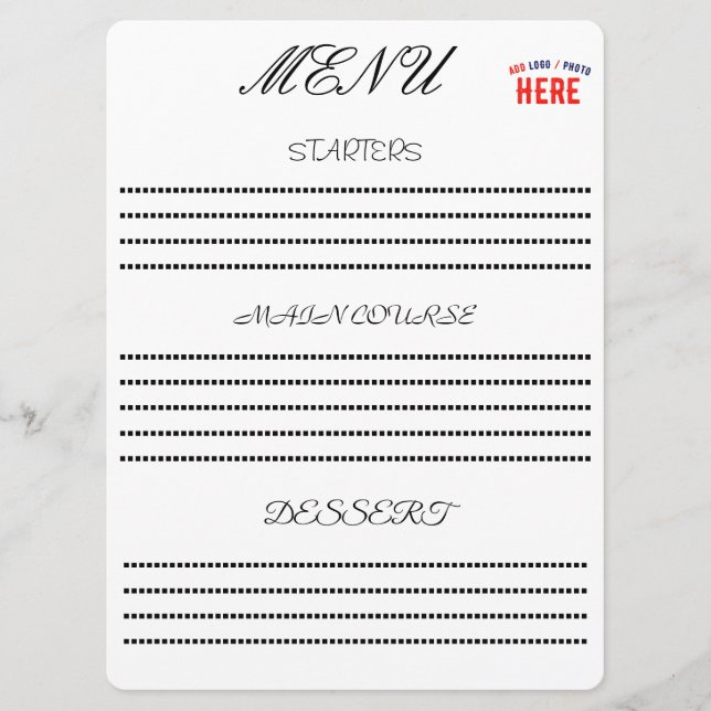 MENU BLANC PERSONNALISABLE MODERNE DE MARQUE VÉRIFIÉ ST (Devant)