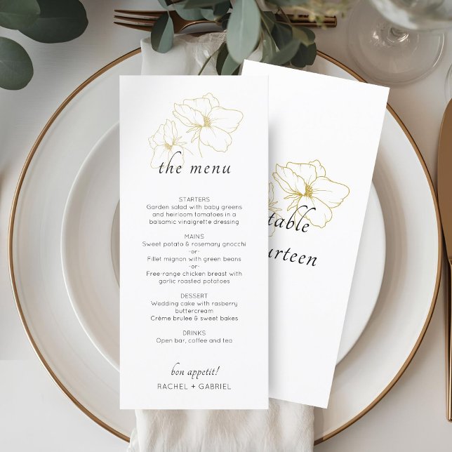 Menu BLANCHE | Chic Faux Gold Floral Mariage (Créateur téléchargé)