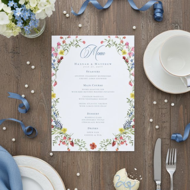 Menu Blason de mariage élégant aux tons pastel de bleu  (Créateur téléchargé)