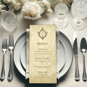 Menu Blason de mariage Monogramme Papier parchemin Vint