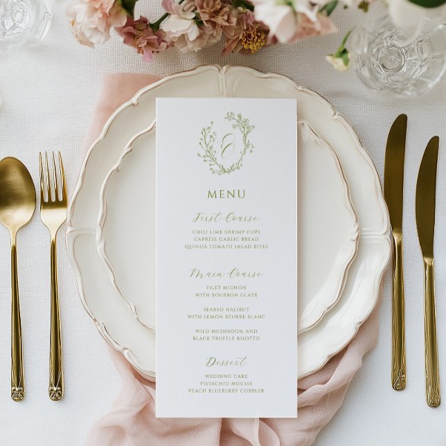 Menu Blason de monogramme floral en ligne d'olive pour  (Créateur téléchargé)