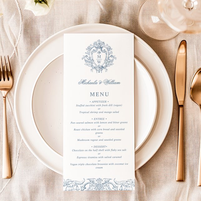 Menu Blason Monogramme Élégant de Mariage Régence Vinta (Créateur téléchargé)