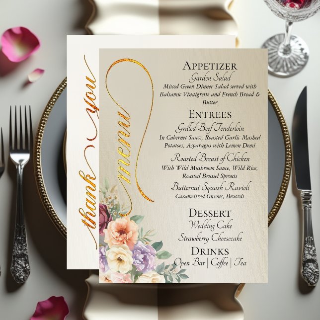 Menu Blé - Fleurs sauvages, monogramme et merci  (Créateur téléchargé)