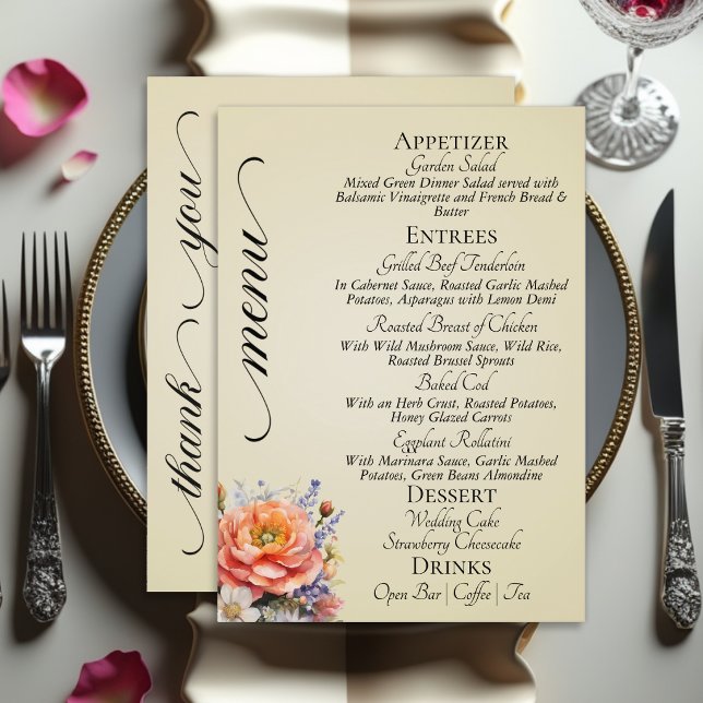 Menu Blé - Monogramme, Fleurs sauvages & Merci  (Créateur téléchargé)