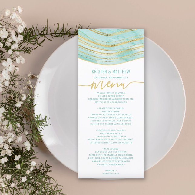 Menu bleu aqua à l'aquarelle d'agate (Créateur téléchargé)