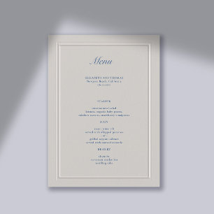 Menu Bleu bleu bleu moderne Mariage classique