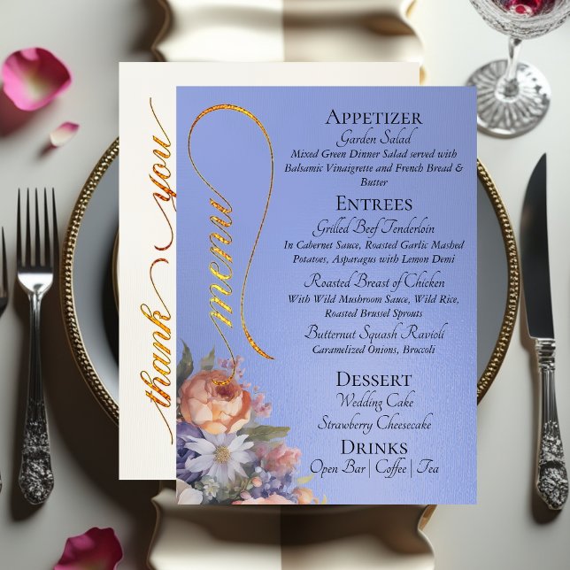 Menu Bleu ciel - Monogramme, Fleurs sauvages & Merci  (Créateur téléchargé)