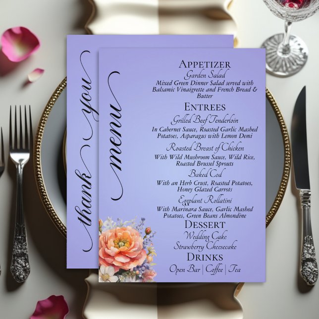 Menu Bleu Ciel - Monogramme, Fleurs Sauvages & Merci  (Créateur téléchargé)