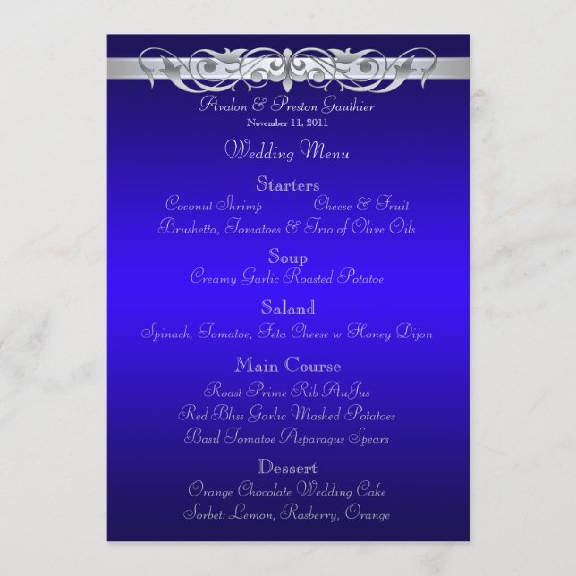 Menu bleu de mariage de Grande -Duchesse rouleau (Devant)