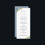 Menu Bleu Dusty Jaune Botanique<br><div class="desc">Bleu poussiéreux,  vert botanique jaune et aquarelle. Modèle de typographie moderne et chic avec plusieurs lignes pour vos éléments de menu personnalisés. La couleur d'emballage affichée en bleu poussiéreux peut être customisée.</div>