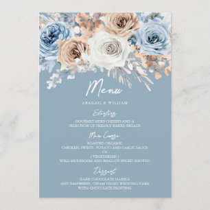 Menu Bleu et blanc Bohème Floral Mariage moderne