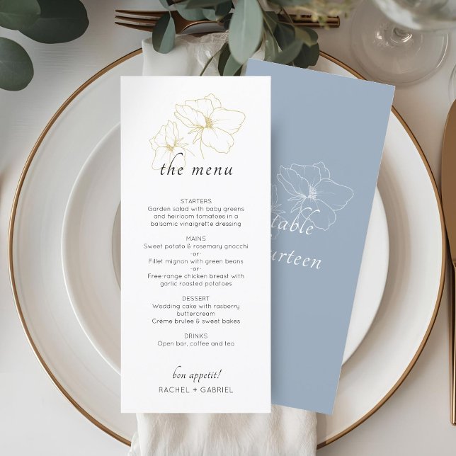 Menu Bleu et blanc | Mariage floral chic (Créateur téléchargé)