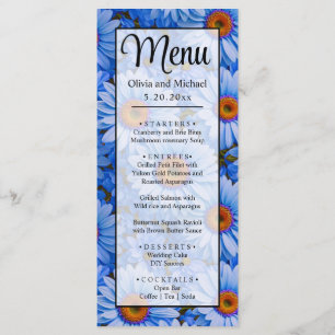 Menu Bleu floral bleu tournesol bleu marguerites motif