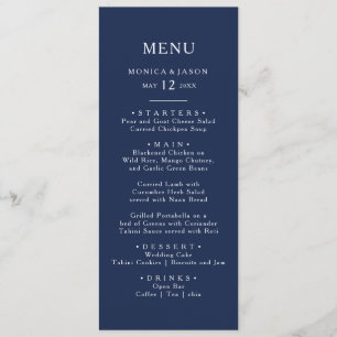 Menu Bleu marin minimal classique Dîner Mariage Argen