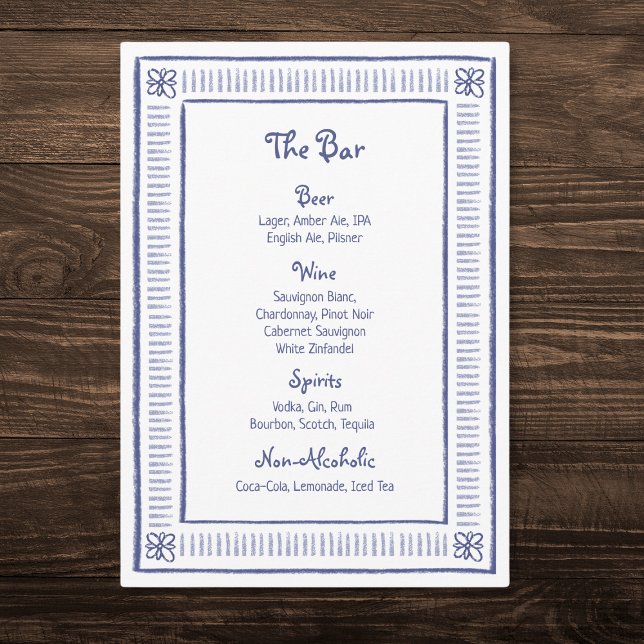 Menu Bleu Marine Quirky Jouer Main Tirée Barre Mariage (Créateur téléchargé)