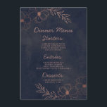 Menu Bleu Marine & Rose Gold Foil Dîner à la frontière<br><div class="desc">Marine Blue & Rose Gold Foil Floral Frontière Design Mariage avec des fleurs dessinées à la main, des Feuilles et de l'aquarelle arrière - plan. A Chic and Modern Look for an Automne Fall or winter mariage, with bold color palette : Navy blue, and rose gold faux foil details. Éléments...</div>