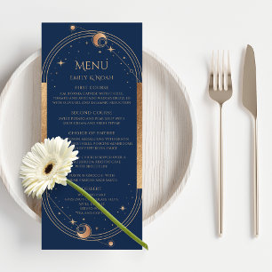Menu Bleu mystique Soleil Lune Étoiles Mariage spatial