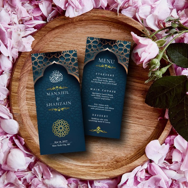 Menu Bleu Nil Arc islamique 3D Élégant Mariage musulman (Créateur téléchargé)