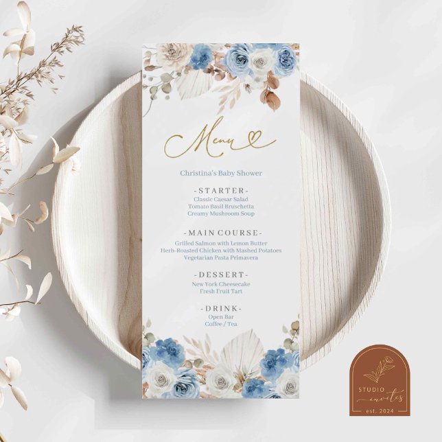Menu Bleu Poussiéreux Bleu Bohème Floral (Créateur téléchargé)