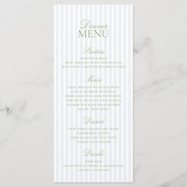 Menu Bleu Rayure Citron Vert Élégant Écriture Mariage (Devant)