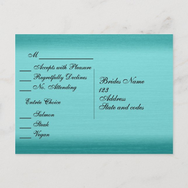 Menu bleu Turquoise brossé RSVP (Dos)