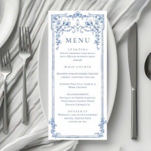 Menu Bleu Victorian Ornate Grace Floral Mariage Dîner
