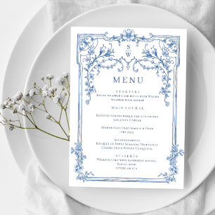 Menu Bleu Victorian Ornate Grace Floral Mariage Dîner