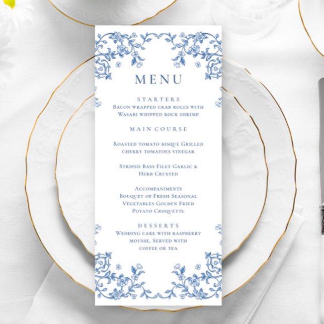 Menu Bleu Victorian Ornate Grace Floral Mariage Dîner (Créateur téléchargé)