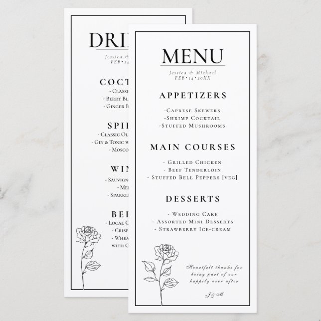 Menu Bloom intemporel double face (Devant / Derrière)