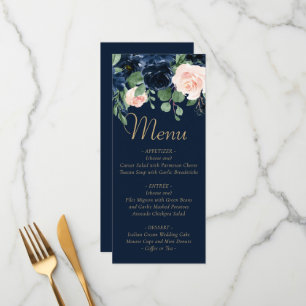 Menu Blooms Chics Floral bleu marine foncé et rose pâ