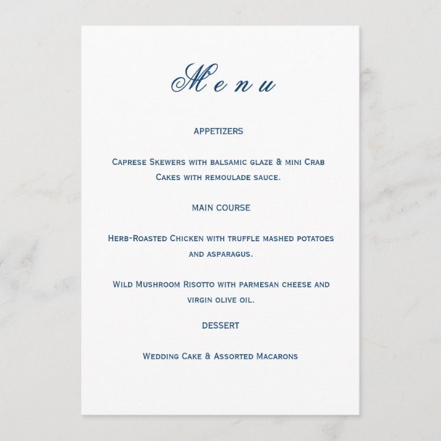 Menu Blue and White Wedding  (Devant)
