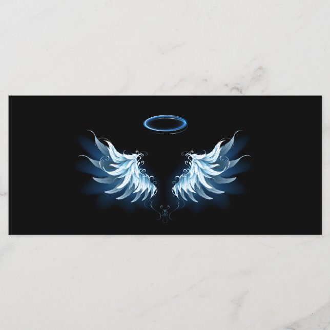 Menu Blue Glowing Angel Wings on black background (Devant)