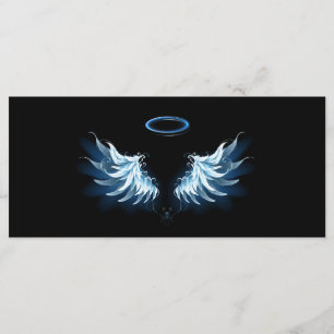 Menu Blue Glowing Angel Wings on black background