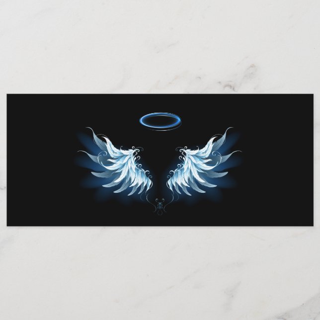 Menu Blue Glowing Angel Wings on black background (Devant)