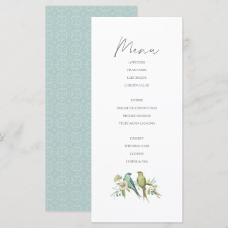 Menu Blue Green Birds Botanical Watercolor Mariage