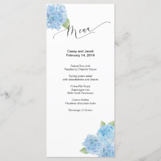 Menu Blue Hydrangea Watercolor