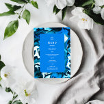 Menu Blue Marble Star de David Custom Bar Bat mitzvah<br><div class="desc">Carte de menu parfaite pour un bat mitzvah, bar mitzvah ou toute autre célébration juive ! L'art abstrait pour vous à l'avant et à l'arrière ! ENTIÈREMENT PERSONNALISABLE ! Cliquez sur "Personnaliser" ci-dessus pour modifier le texte. Cliquez sur "modifier à l'aide de l'outil de conception" pour ajuster les polices, les...</div>