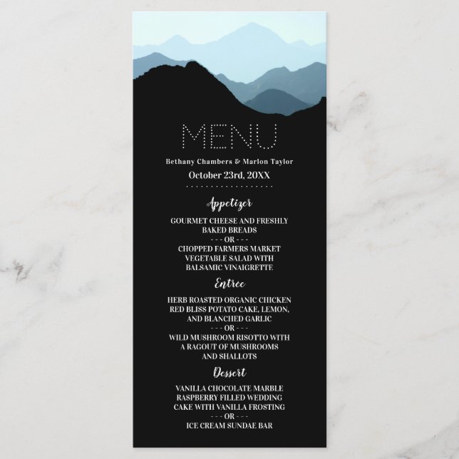 Menu Blue Mountain Range, Mariage rustique (Devant)