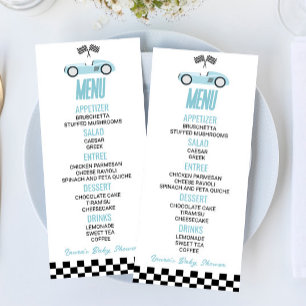 Menu Blue Race Car Baby shower Nourriture