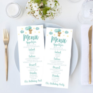 Menu Blue Teddy Bear et Ballons Anniversaire Fête Nourr