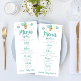 Menu Blue Teddy Bear et Balloons Baby shower Nourriture