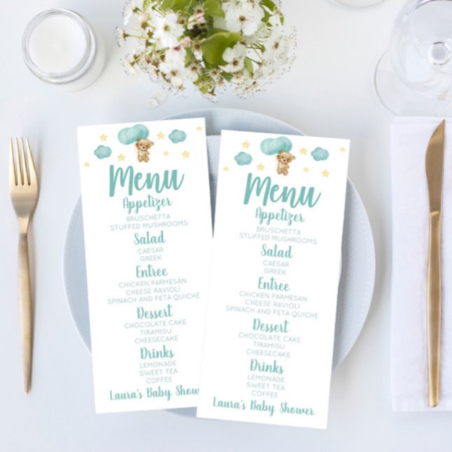 Menu Blue Teddy Bear et Balloons Baby shower Nourriture (Créateur téléchargé)