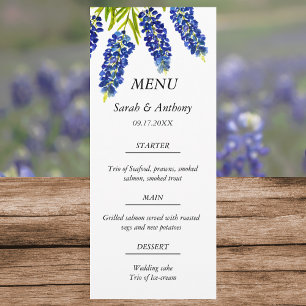 Menu Bluebonnets Blue Floral Aquarelle Mariage