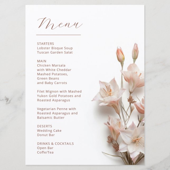 Menu  Blush 3D Boho Flowers White (Devant)