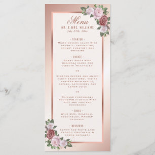 Menu Blush Pink and Rose Gold Floral Mariage Menu