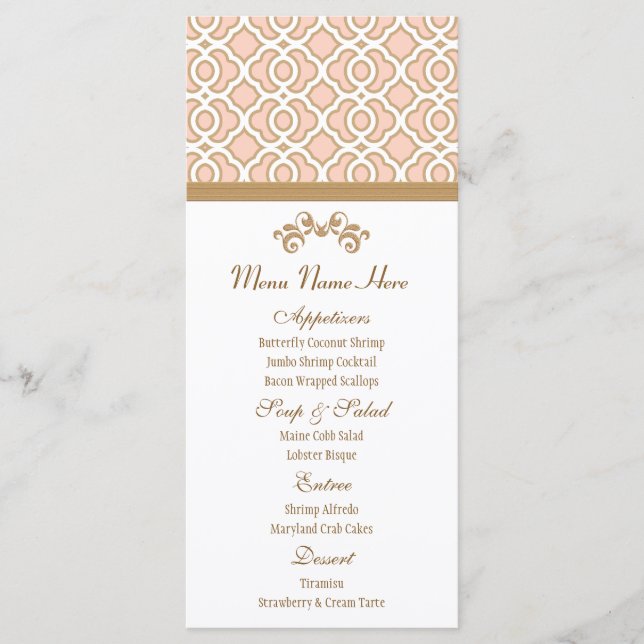 Menu Blush Pink et Gold Marocain (Devant)