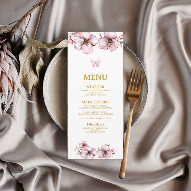 Menu Blush Rose Fleur Dorée Quinceañera  (Créateur téléchargé)